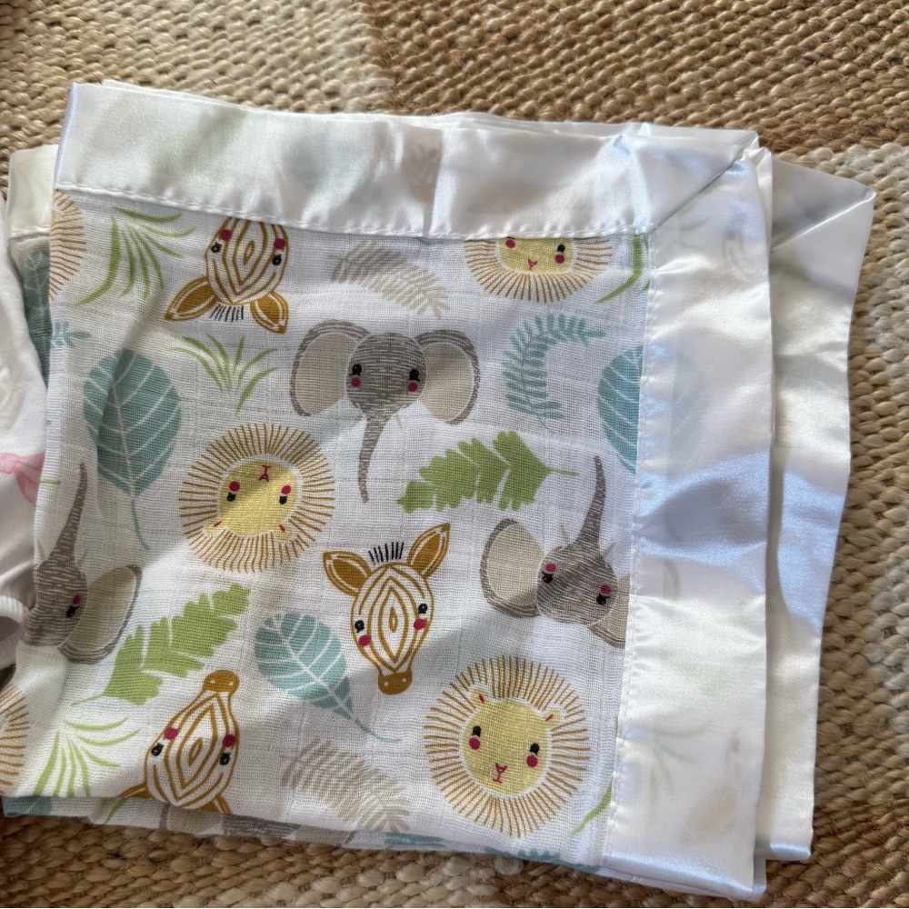 2 NWOT small baby blankets/lovies with zoo animal print